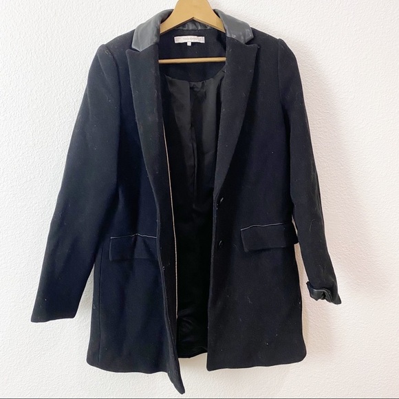 Zara- Wool Blend Faux Leather Trims Coat Size SM - Picture 2 of 9